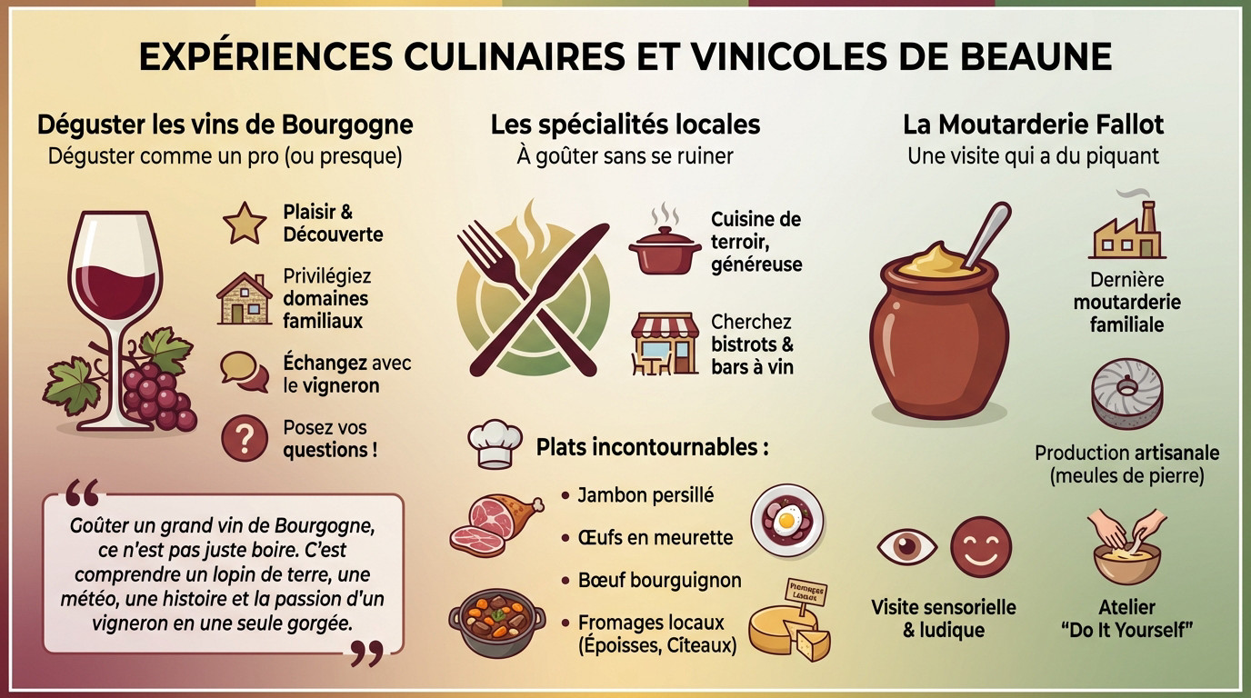 Dégustation de vins et spécialités culinaires lors d'une escapade à Beaune