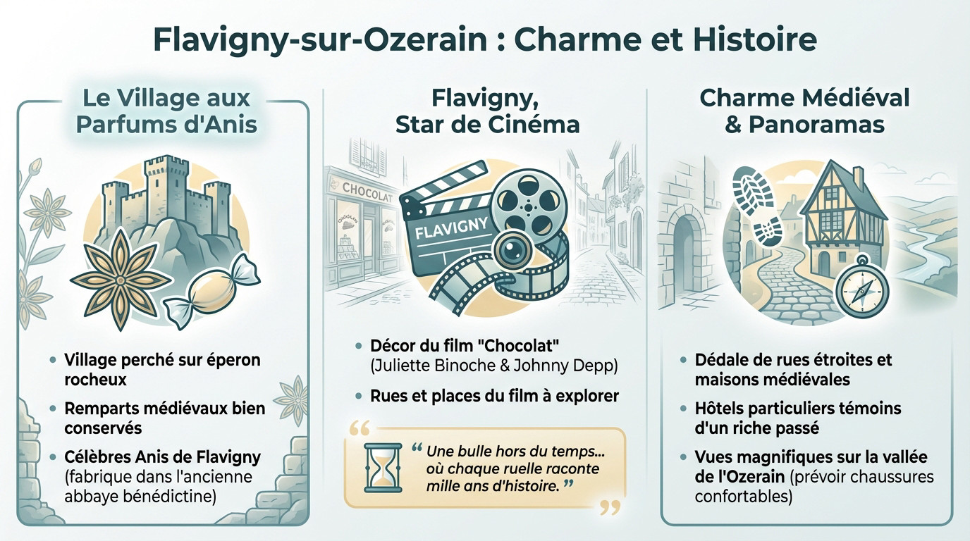 Vue pittoresque des ruelles médiévales de Flavigny-sur-Ozerain en Bourgogne
