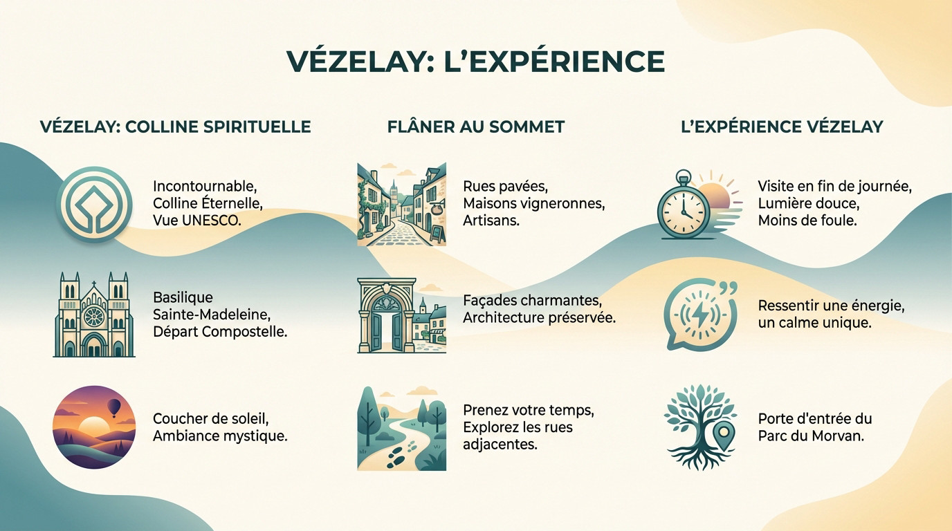 Vue sur la basilique de Vézelay et les vignobles environnants en Bourgogne