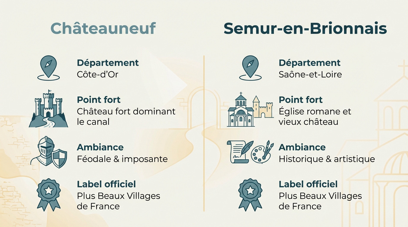 Comparaison visuelle entre le village de Châteauneuf et Semur-en-Brionnais